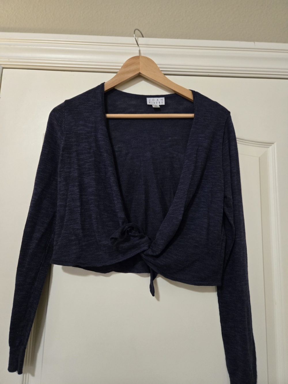 Joan Rivers Dark Navy Tie-Front Cropped Cardigan